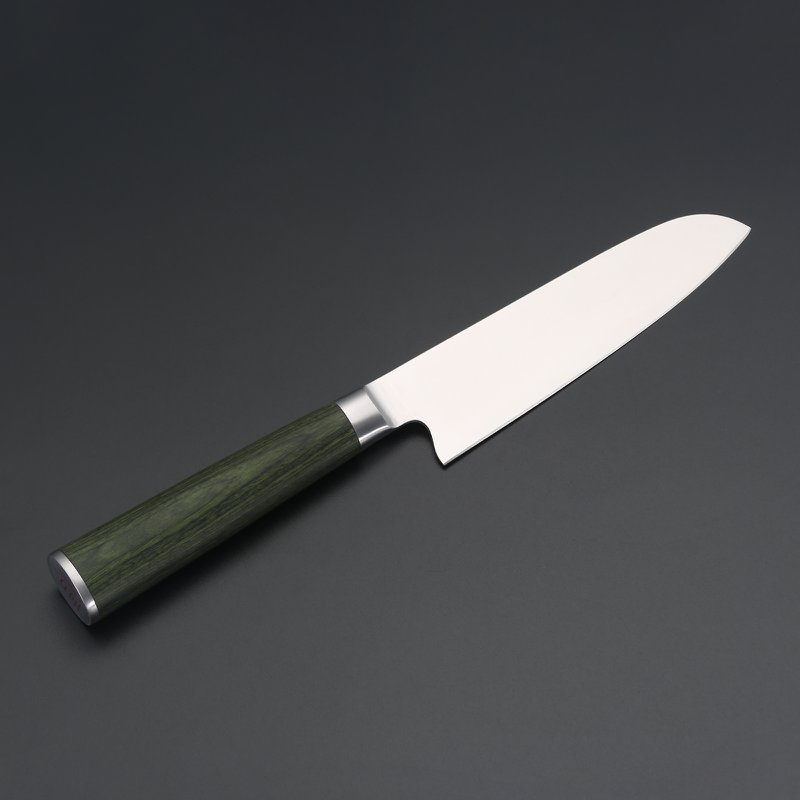 Miyazaki Kodawari Santokumesser 5", Griff Pakkaholz grün