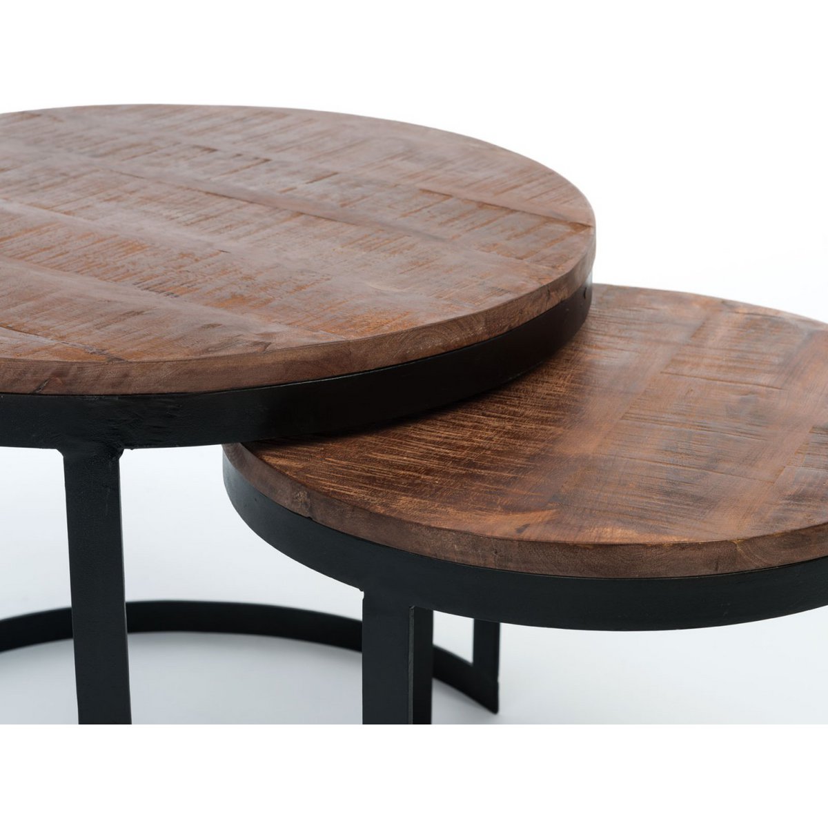 Mesa de centro, juego de 2, mesa auxiliar, mesa de salón, estructura redonda de metal Austin, plata antigua o negro
