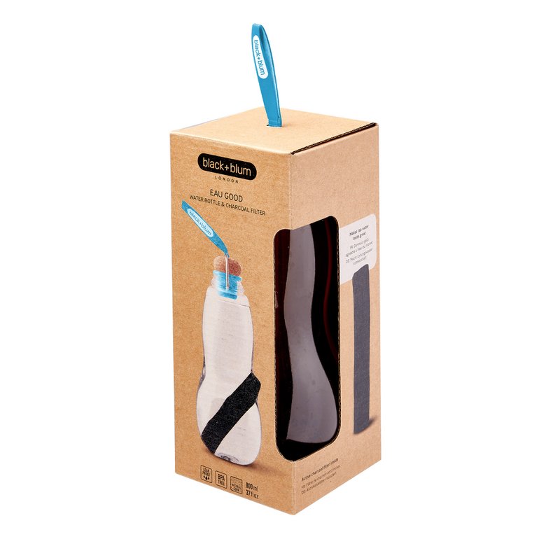 Eau Good – Blaue Wasserflasche + Binchotan-Kohlefiltersystem 800 ml
