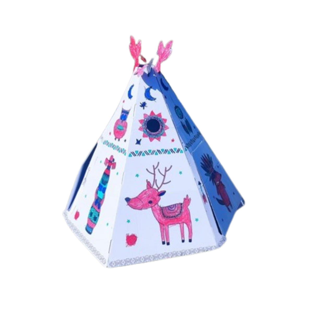 Cardboard Playhouse para niños, carpa de tipi, bricolaje, para construcción y coloración, 3+