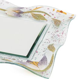 Firkantet væg spejl i Murano Glass, favoriserer gaveide, blomster gulddekoration cm. 37