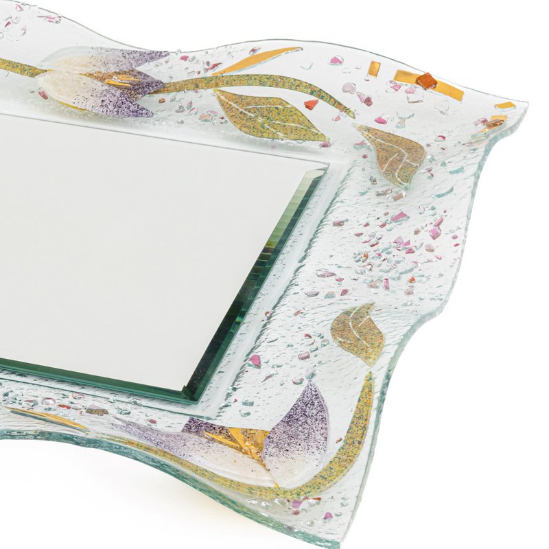 Firkantet væg spejl i Murano Glass, favoriserer gaveide, blomster gulddekoration cm. 37
