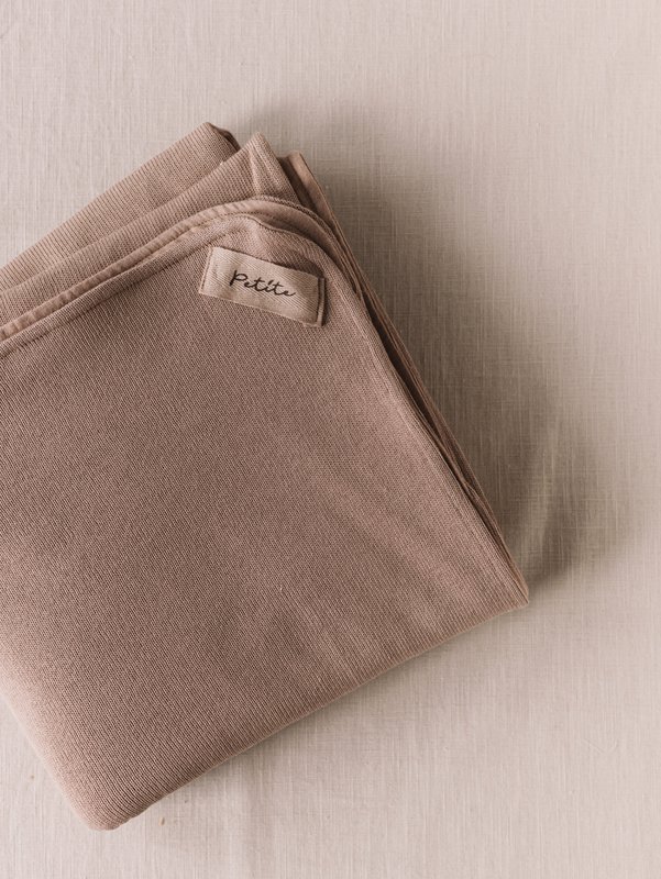 Couverture tricot + mousseline / beige foncé