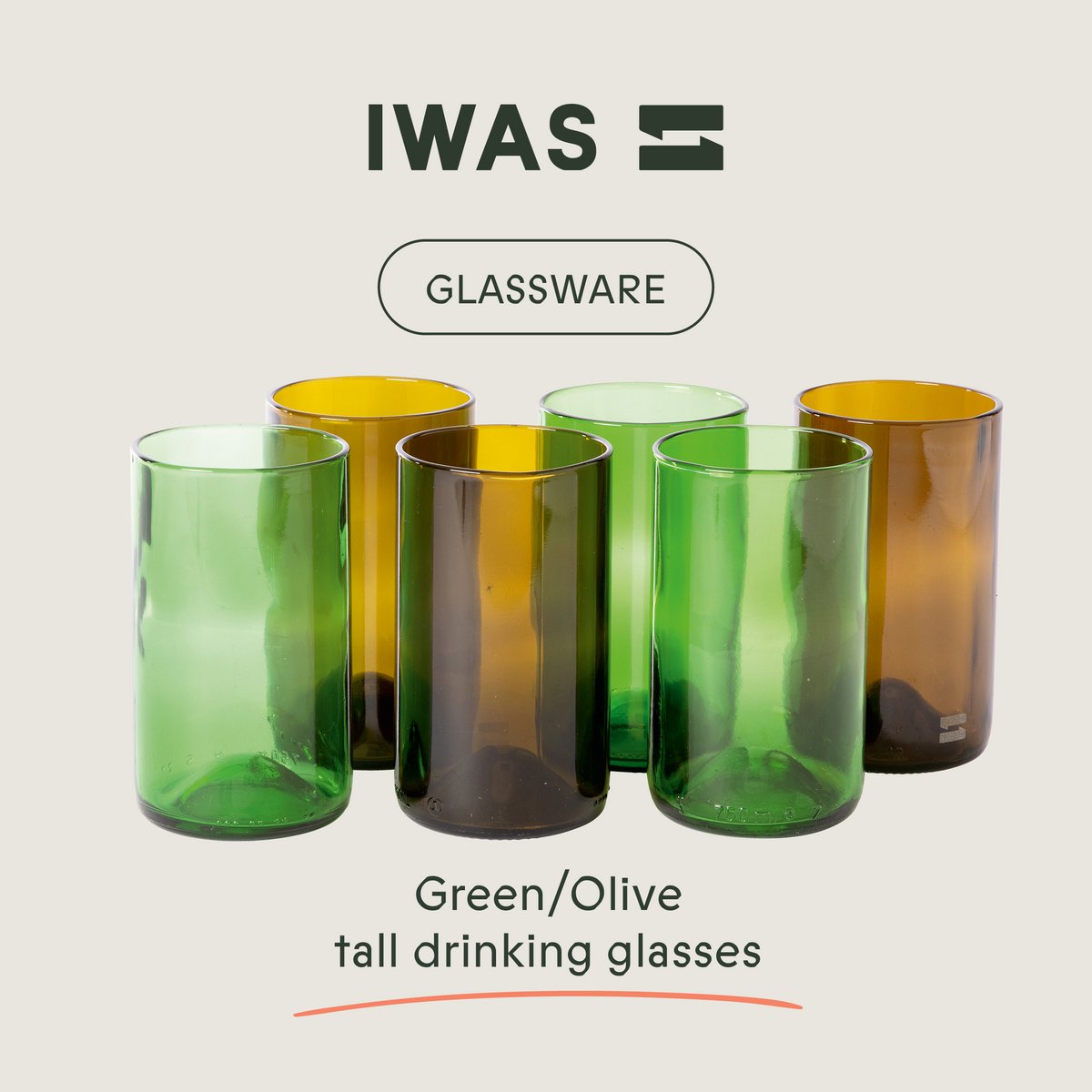 Drinking glasses Green/Olive - Tall (set of 6)