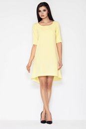 Asymmetrische trapezejurk met korte mouwen, geel
