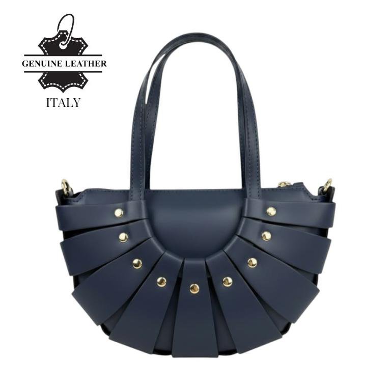 Leather Handbag with Original Design and Studs 58054