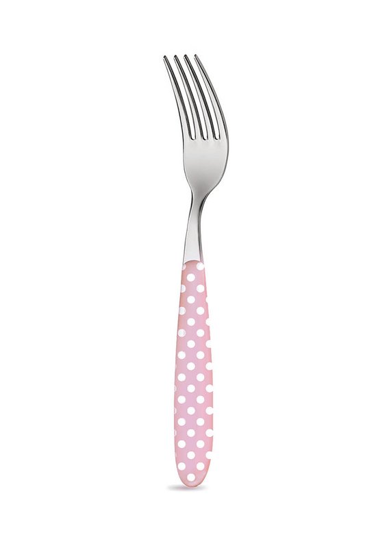 Forchetta rosa pastello con pois 20 cm