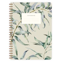 A spiral-bound notebook with a cover featuring a botanical pattern of green leaves against a light background. The notebook is titled "Wild Leaves A5" and is categorized as a notebook.