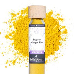  Yellow ginger mango powder spice blend, wooden cap bottle, vibrant golden yellow color, culinary seasoning ingredient