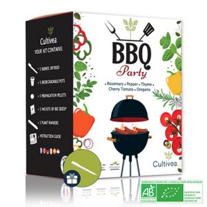 CULTIVEA® Mini Kit Ready to Grow BBQ Party - 100% ecologische en biologische zaden - Tuinieren en genieten - Cadeau-idee (rozemarijn, tijm, oregano, kerstomaat, paprika) - Made in France