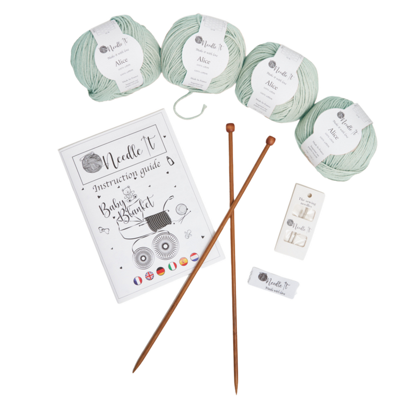 NEEDLE IT® Kit Completo de Tejer para Principiantes con Agujas de Tejer - Manta de Bebé para Tejer DIY - Idea de Regalo (Menta)