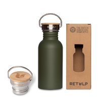 RVS drinkfles bamboe dop 500 ml steel Green