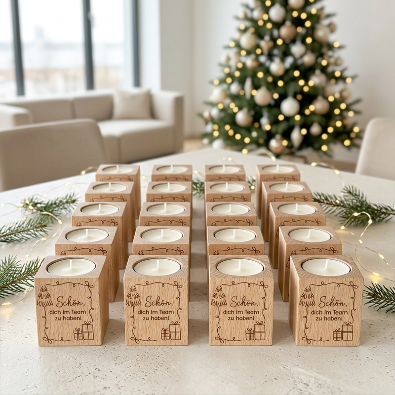 Wooden tealight holder "Great to have you on the team!" – Christmas gift for employees & teams | incl. tealight 