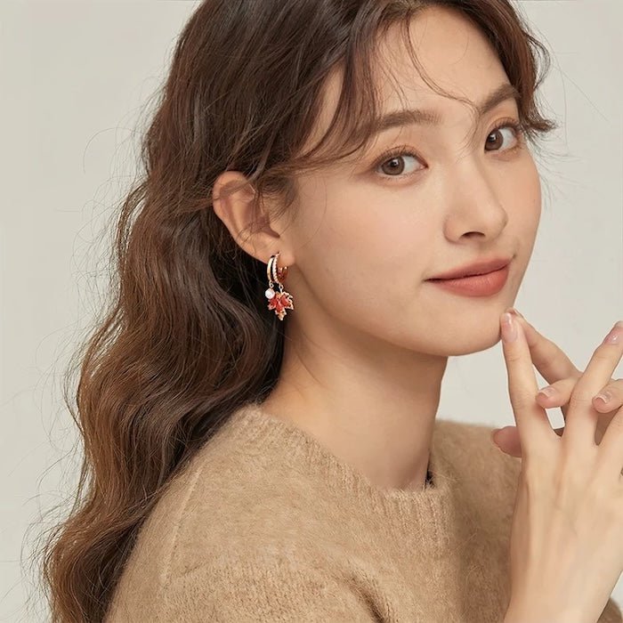 Autumn Maple Pearl Drop Earrings