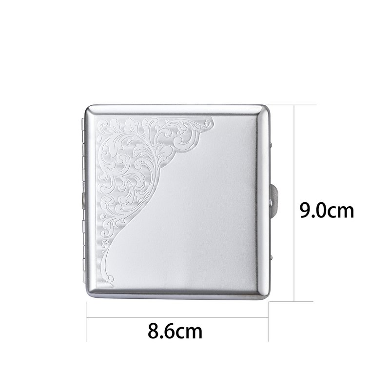 Boîte à Cigarette Métal Etui 20 Cigarettes Métallique Rangement de Cigarettes Porte-cigarettes Argentée Dessin relief Pratique Compact élégante