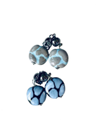 Red drop earrings with three round cherry-shaped beads