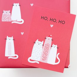 Świąteczny papier do pakowania z kotami „Christmas Cats” w kolorze czerwonym