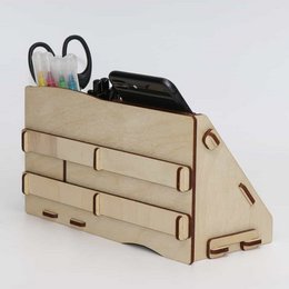 Organiseur de bureau CoolCuts Mill comprenant un support pour mobile/tablette en bois transparent