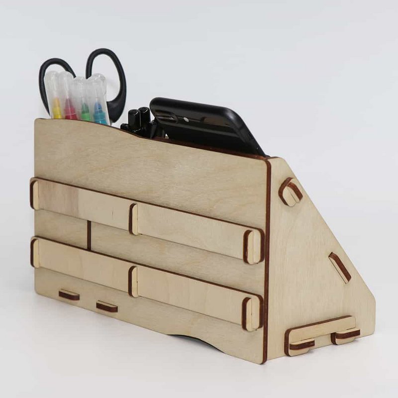 Organiseur de bureau CoolCuts Mill comprenant un support pour mobile/tablette en bois transparent
