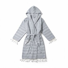 Albornoz con Capucha y Flecos en Algodón - Gris - Talla Única - Paraguay