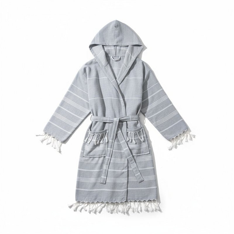 Albornoz con Capucha y Flecos en Algodón - Gris - Talla Única - Paraguay