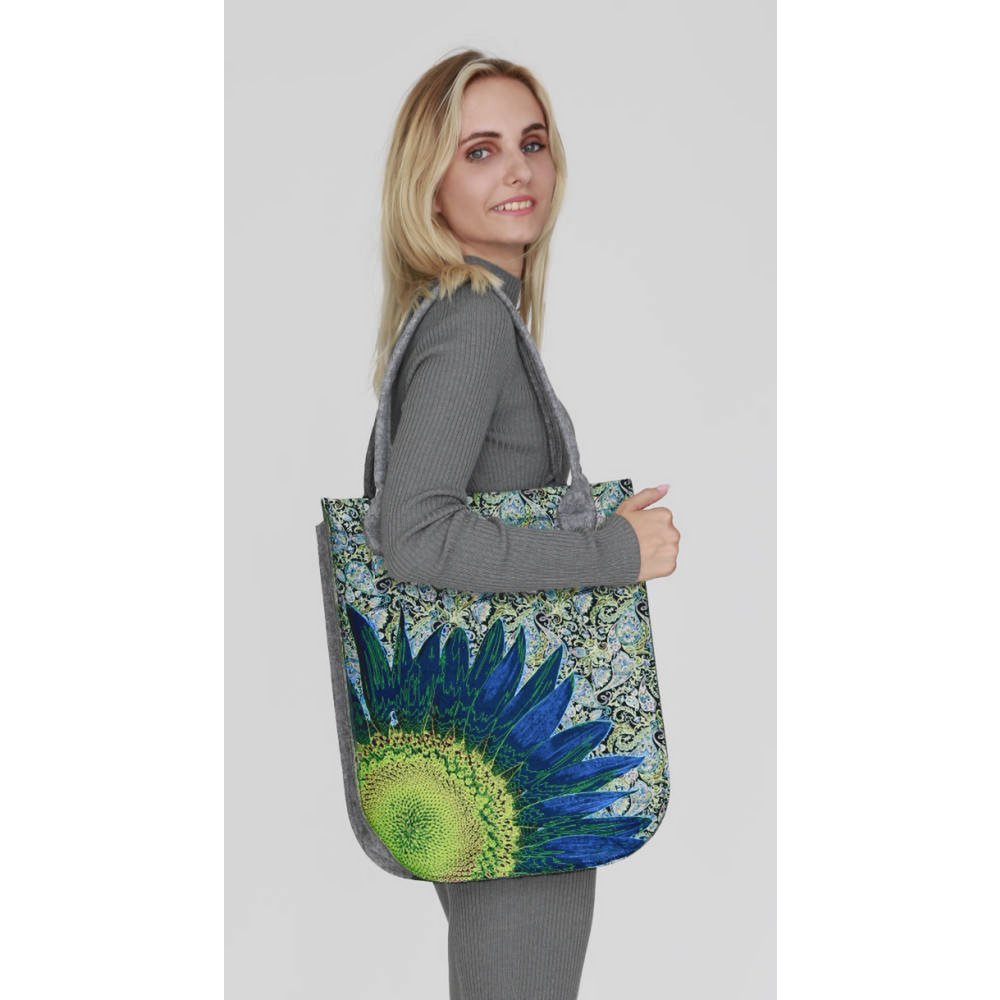 Blue Flower Shoulder Bag In Felt City Line Bertoni