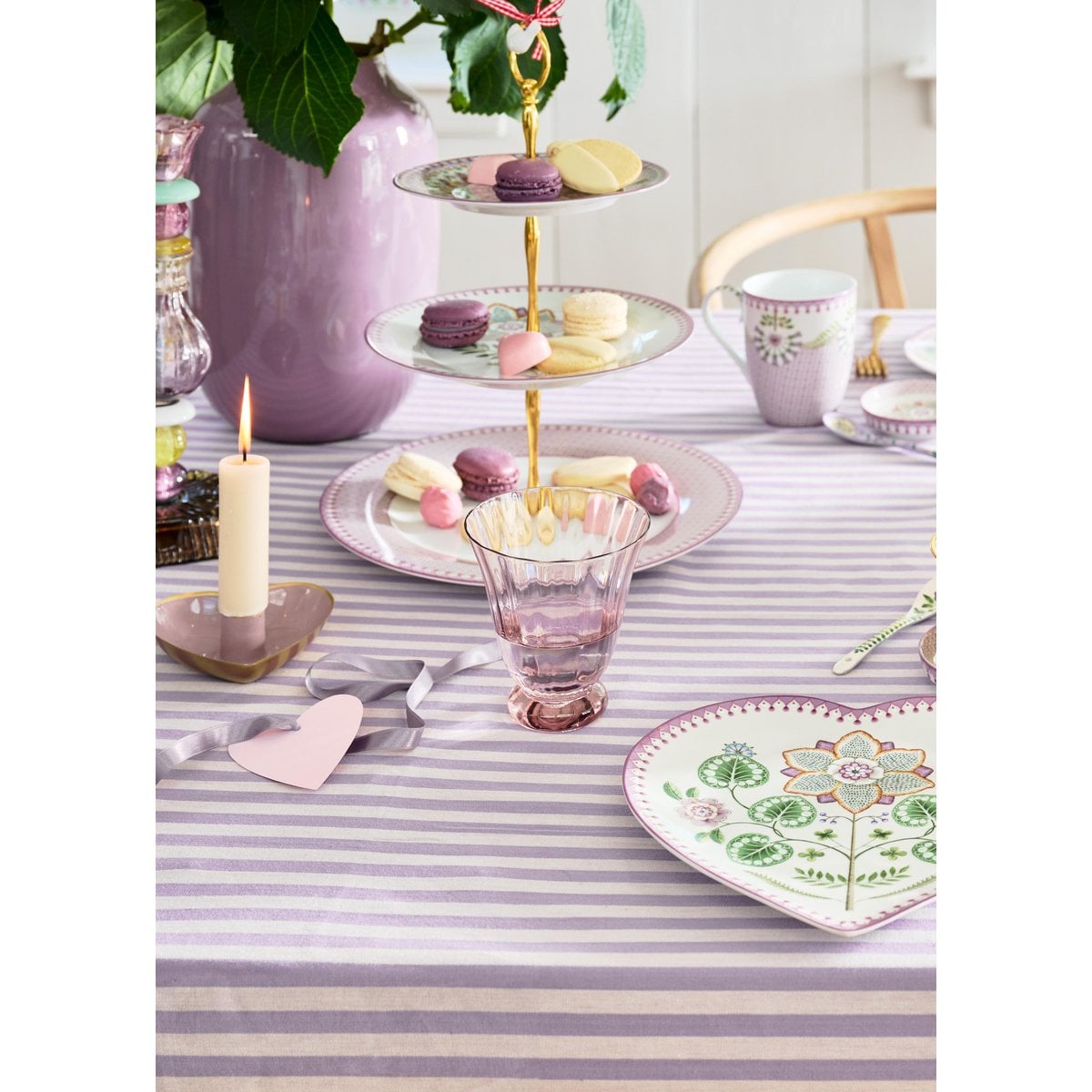 Set/2 Candle Holders Metal Heart Lilac 10x3cm