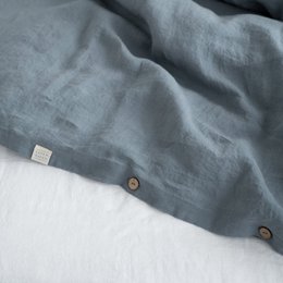 Set copripiumino in lino blu nebbia