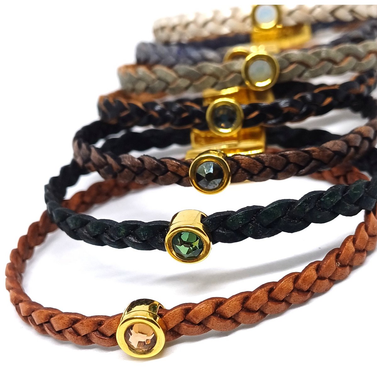 Shorty flettet læderarmbånd 24K forgyldt