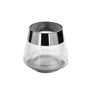 Teelichthalter JONA Glas Silberfolie glatt silberfarben transparent Ø15 cm H13 cm