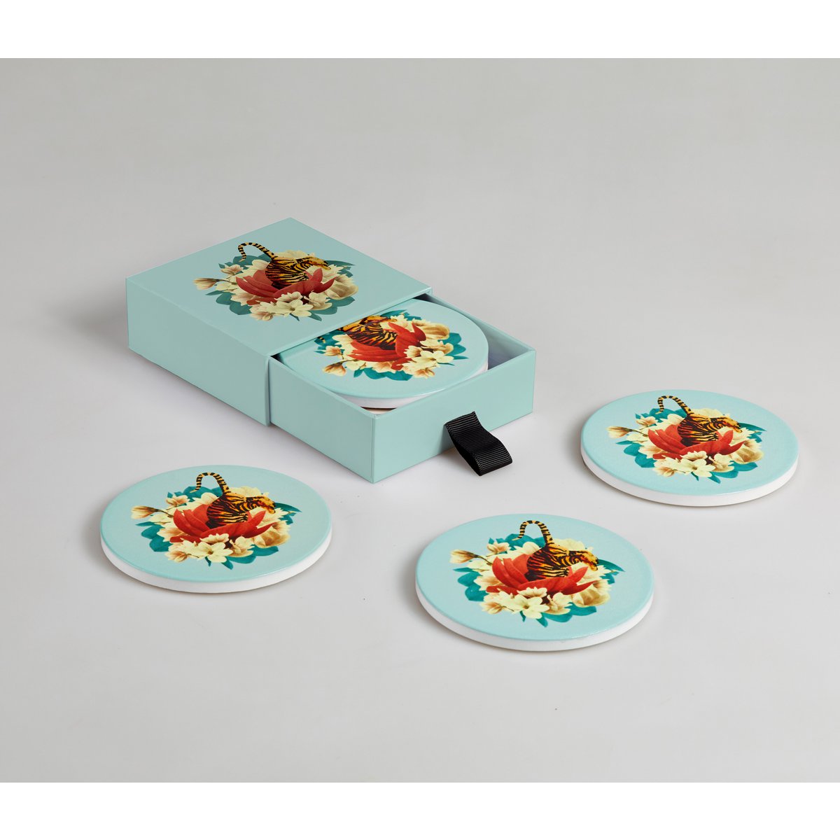 Tiger Flower set of 4 ceramic coasters
