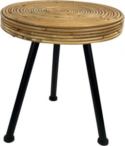 Wicker stool with metal legs of Naturn Living | Round handmade stool Natural side table Rattan stool | Metal tripod stool | Brown