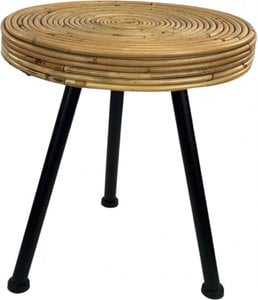 Wicker stool with metal legs of Naturn Living | Round handmade stool Natural side table Rattan stool | Metal tripod stool | Brown
