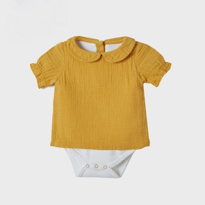OrganicEra Biologische Mousseline PeterPan Kraag Shirt Body, Mosterd
