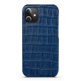 Custodia protettiva per iPhone 12 Mini in pelle blu scuro con stampa coccodrillo - Apple iPhone 12 Mini Custodia in pelle blu con stampa coccodrillo