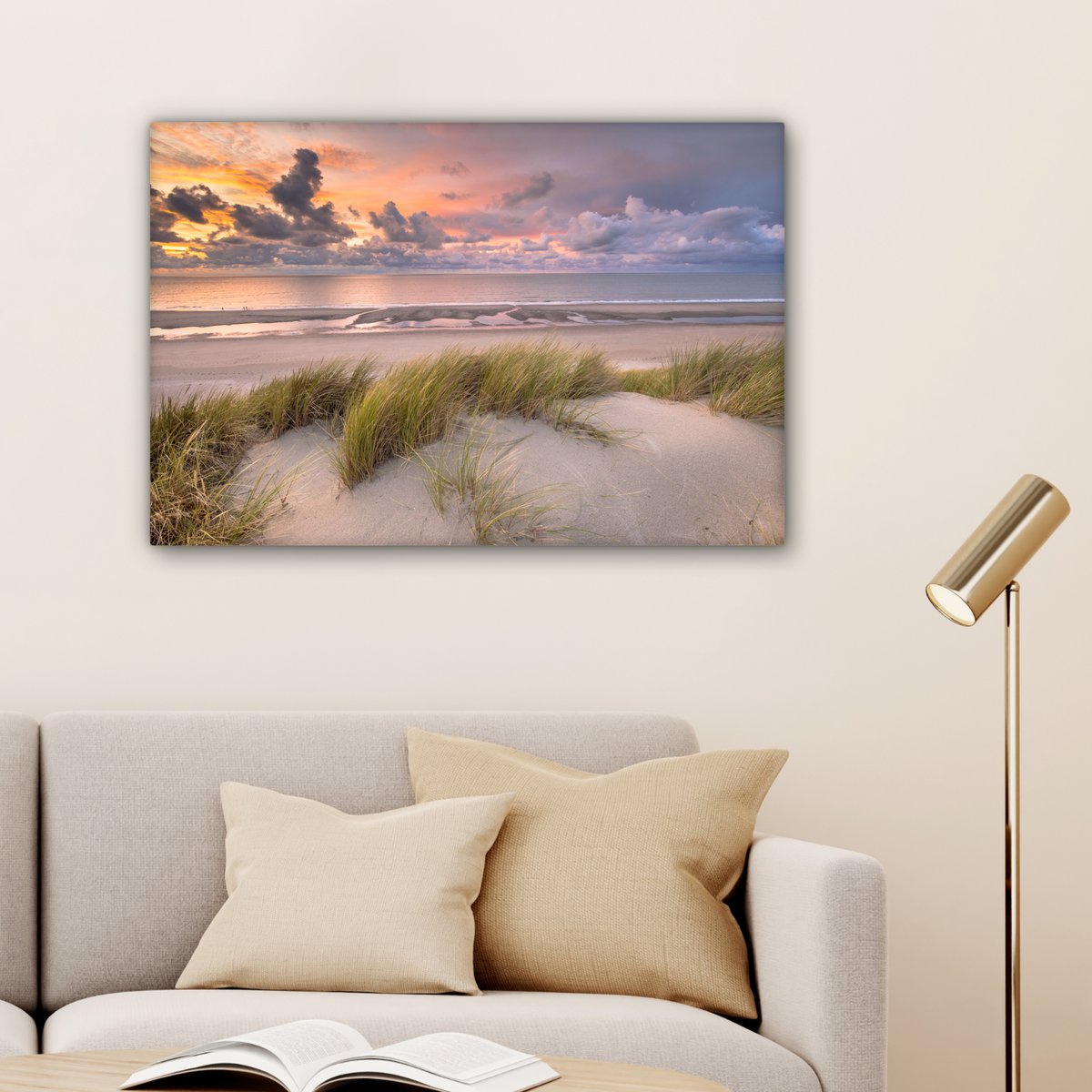 Pintura de lona - Decoración de pared - Sunset - Dune - Playa - Plantas - Mar
