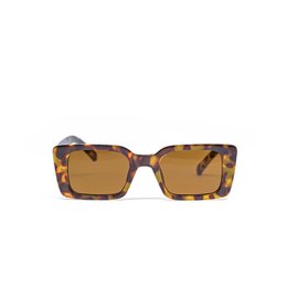  Rectangular tortoiseshell sunglasses with brown lenses.
