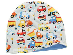 Little Kings pet kinderen jongens beanie model auto politie Happy Cars grijs, lichtblauw
