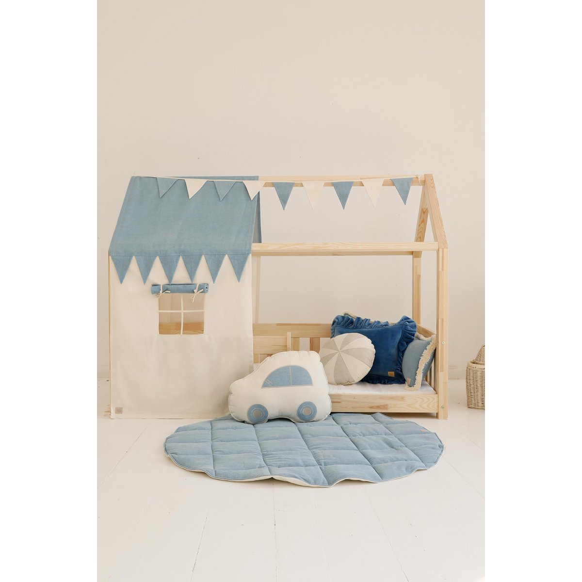 Dosel sobre cama en forma de casita "Jeans", casita para cuna, decoración para habitación de niño, casitas para bebé personalizadas baldaquín