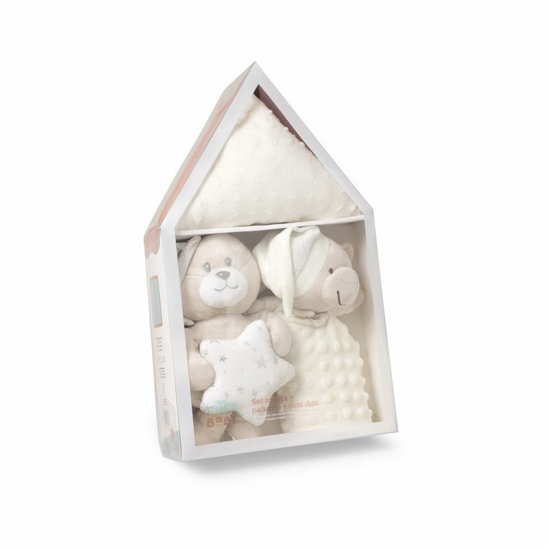 3 STUKS SET (PLUSH SPEELGOED+DEKEN+DOUDOU) - BEIGE