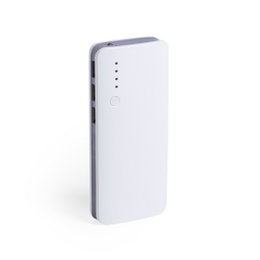  White and grey rectangular powerbank, 10000 mAh capacity, compact charging station with LED indicators