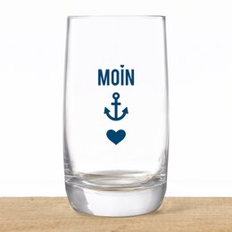 Longdrinkglas aus Kristall „Moin-Anker-Herz“ – maritimes Design, Made in EU