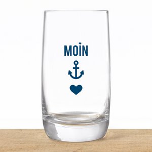 Longdrinkglas aus Kristall „Moin-Anker-Herz“ – maritimes Design, Made in EU