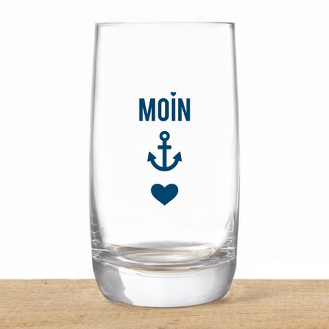 Long drink glass made of crystal “Moin-Anchor-Heart” – maritime design, made in the EU