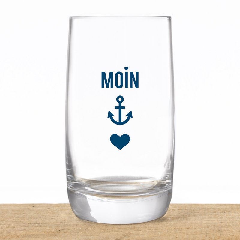 Longdrinkglas aus Kristall „Moin-Anker-Herz“ – maritimes Design, Made in EU
