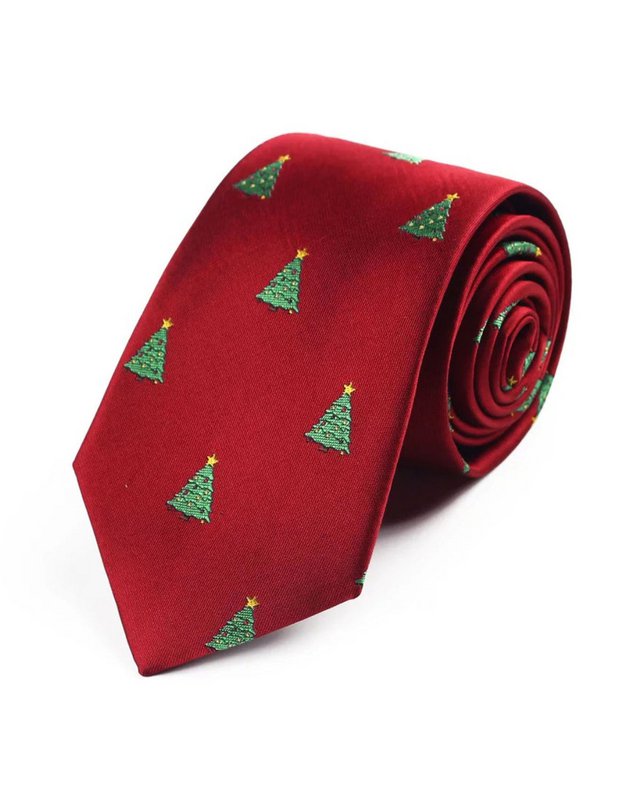 Corbata - Burdeos con arboles de navidad con estrellas