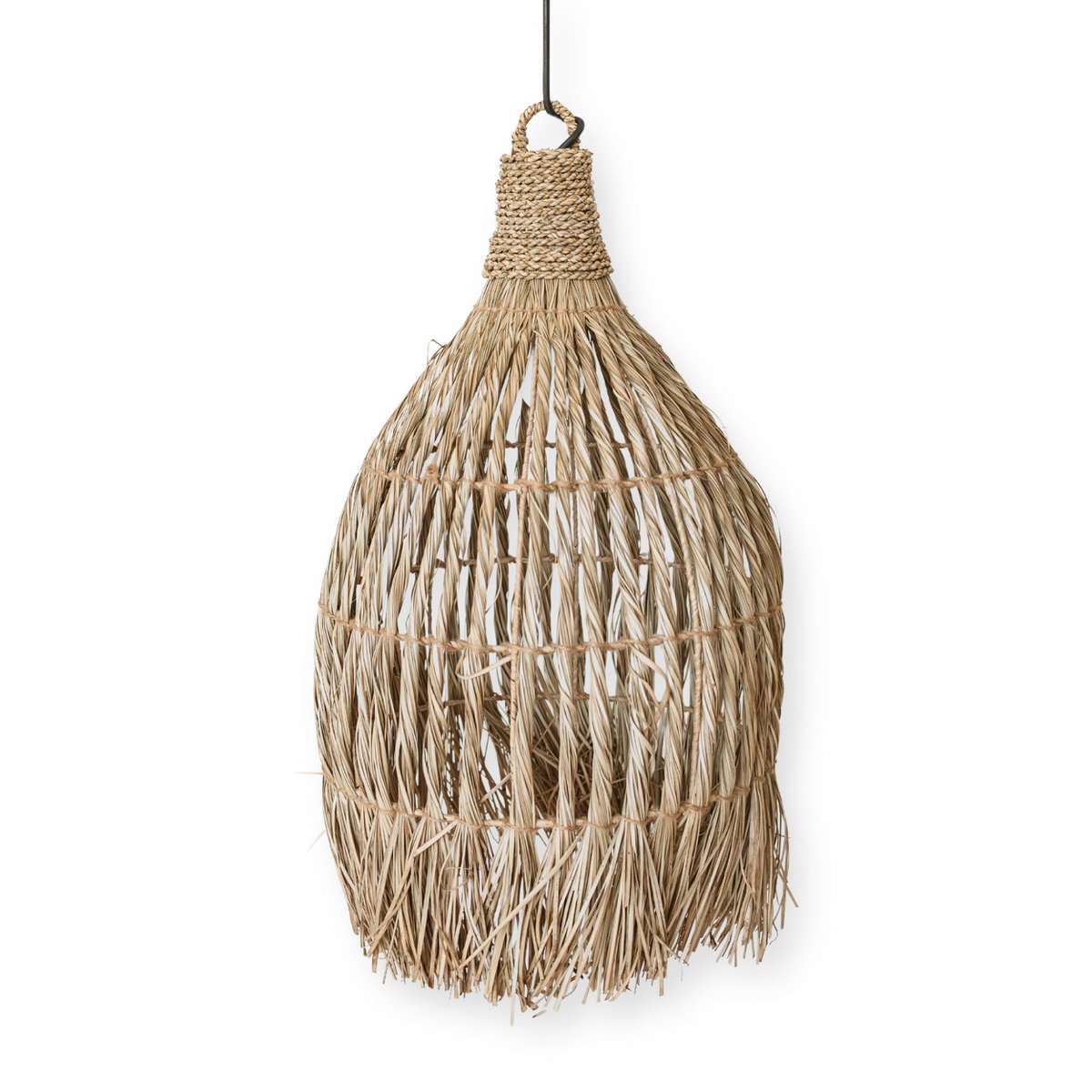 Deckenleuchte aus Seegras – Boho-Lampenschirm-Pendelleuchte – natürliche Hängelampe – großer trichterförmiger Lampenschirm aus Seegras LAMPUNG (Ø 40 cm)