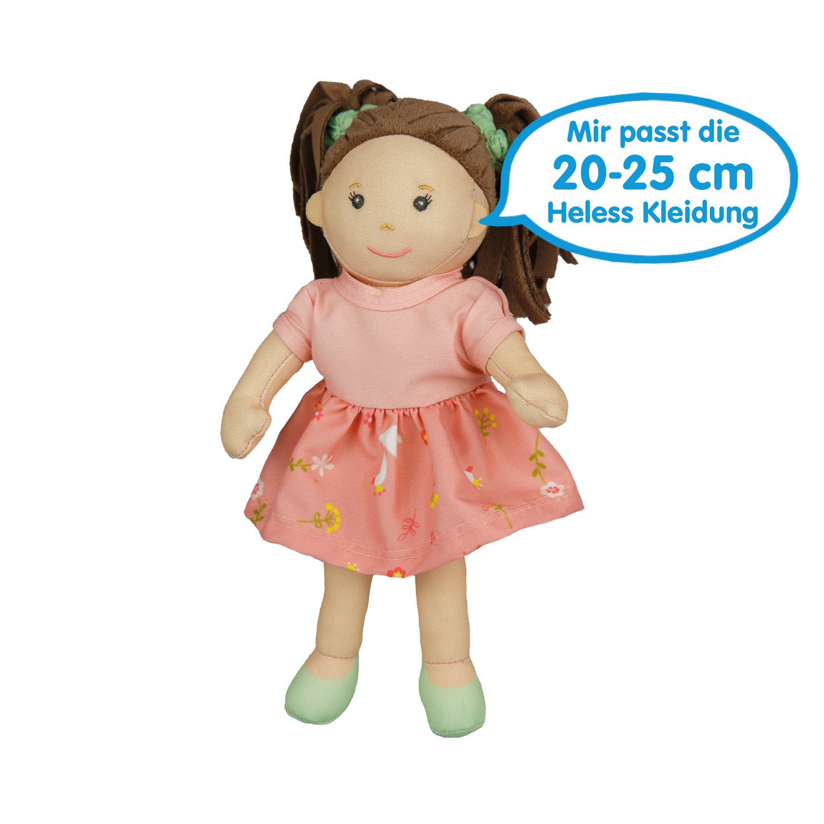 Bambola in tessuto "rosa" con vestito per indossare e estrarre, 22 cm
