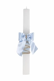 Bougie de baptême carrée avec noeud en satin bleu