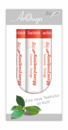 Organic rooibos tea sticks in a variety pack, containing 20 individually wrapped tea sticks. The tea sticks are made from high-quality rooibos tea leaves and are designed to provide an energy boost.